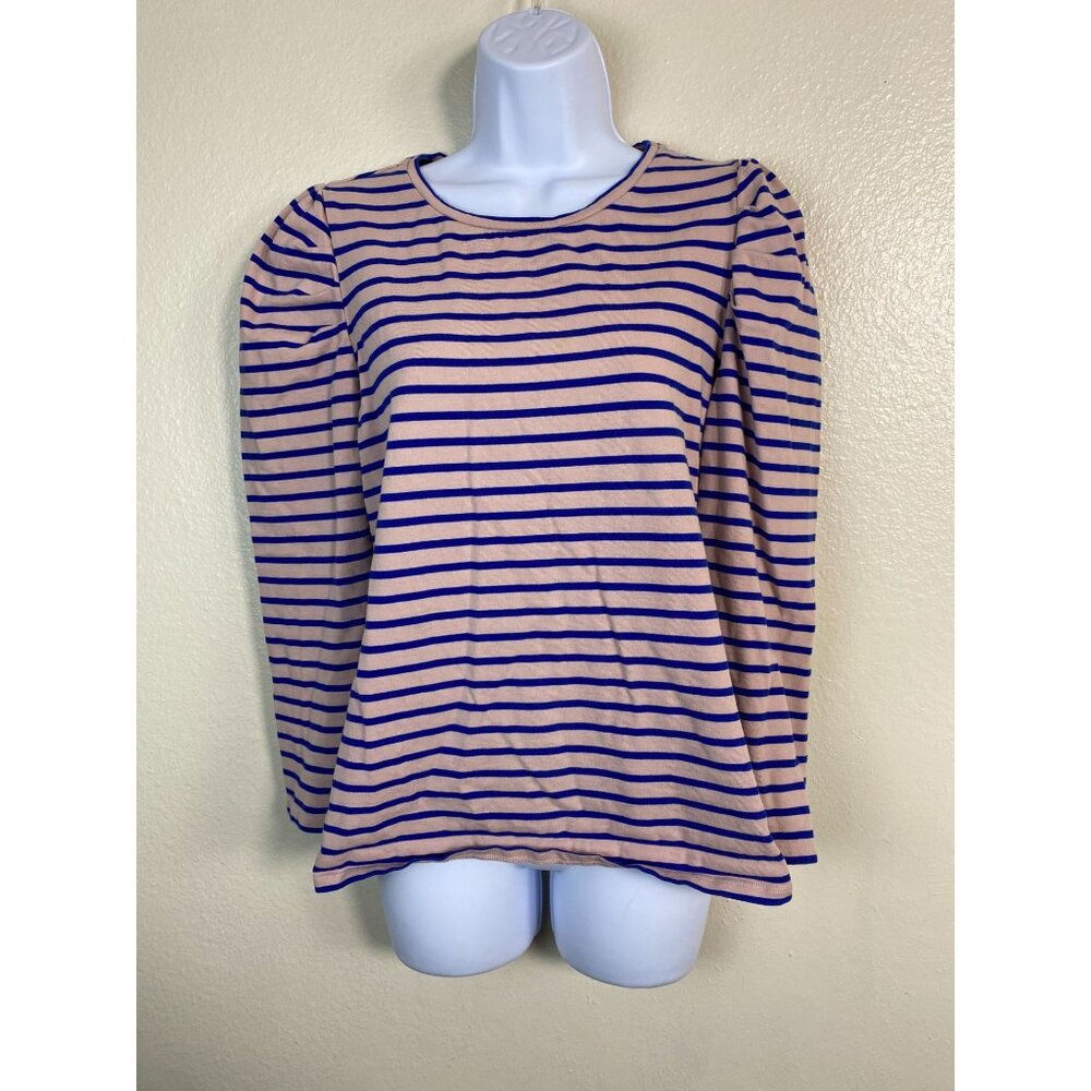 Boden Womens Long Sleeve Striped Top Size 14 Blue Pink Cotton‎ Puff Sleeve Boho